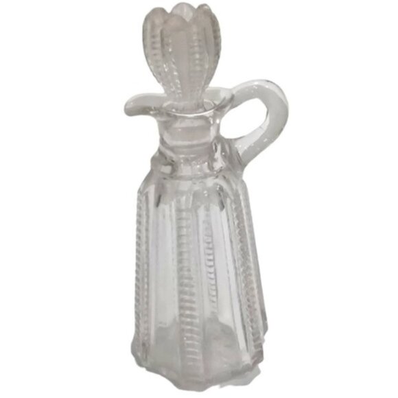 Vintage Clear Glass Panel Cut Striped Cruet with Handle and Stopper - Picture 1 of 6